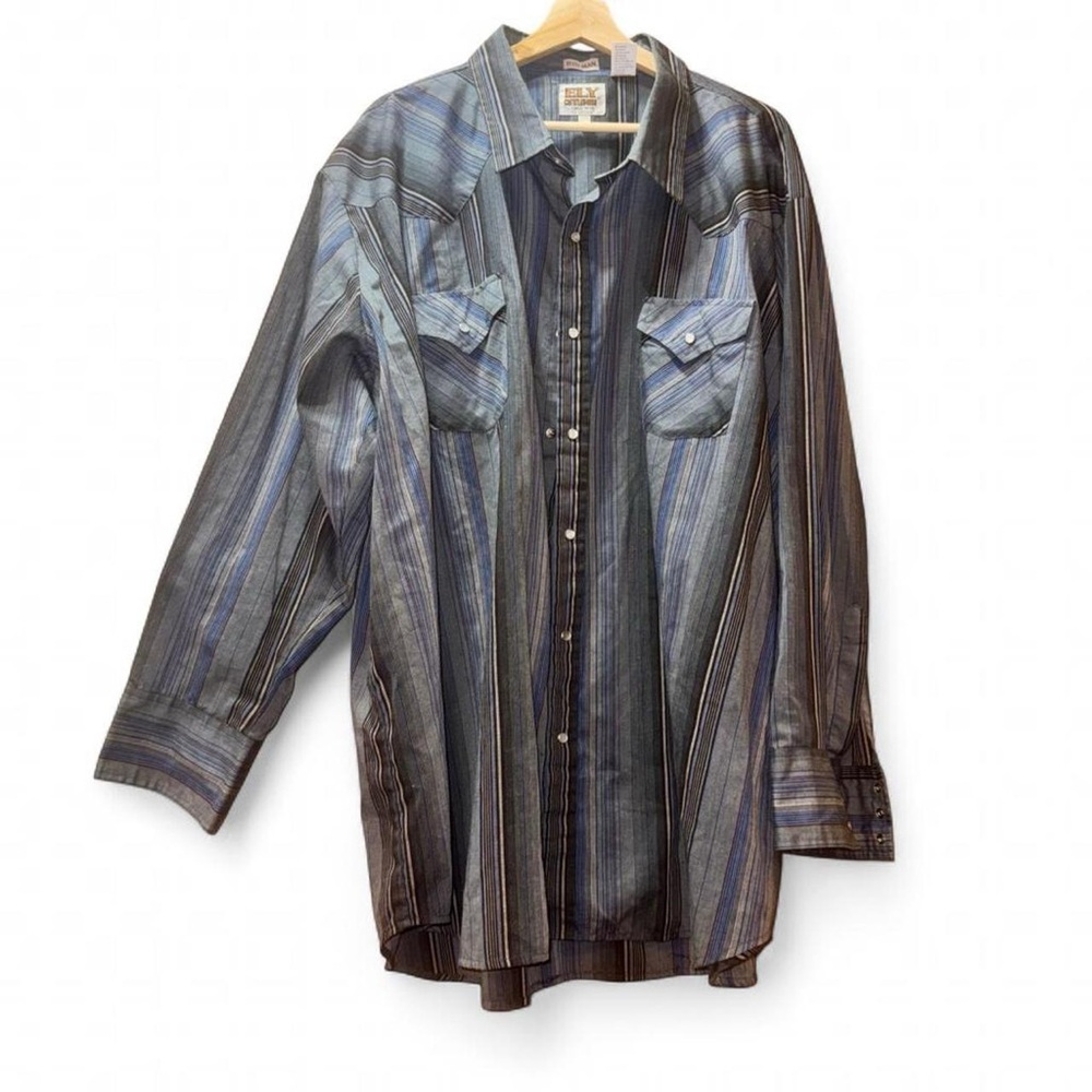 Ely Cattleman Size 4X/BIG Blue and Gray Striped Shirt